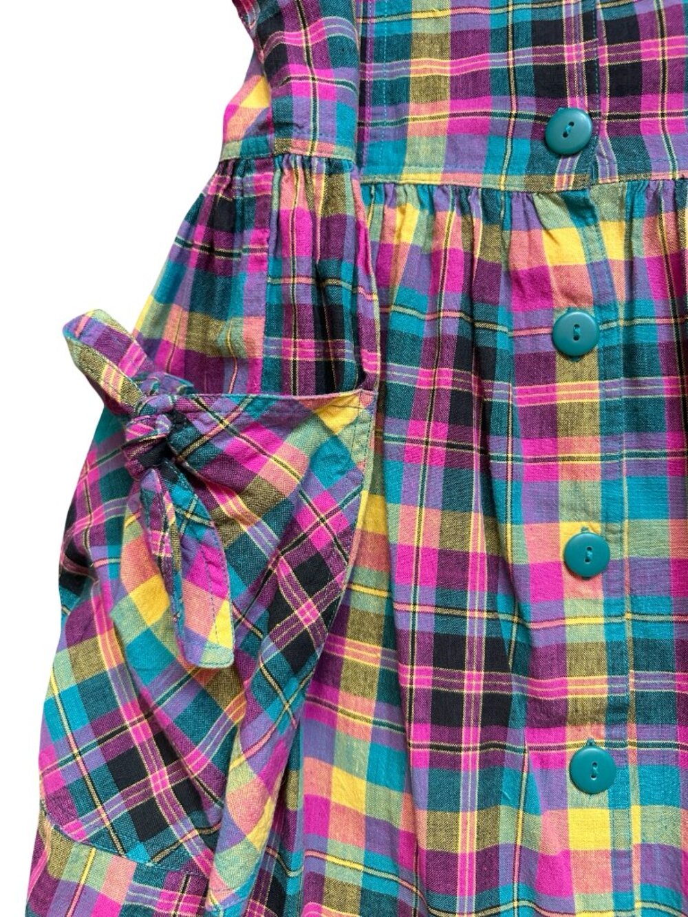 Vintage Multicolor Black Pink Plaid W's M 100% Cotton Button Front Dress Pockets - Picture 5 of 12